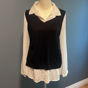 White Button Down Top with Built in Sweater Vest